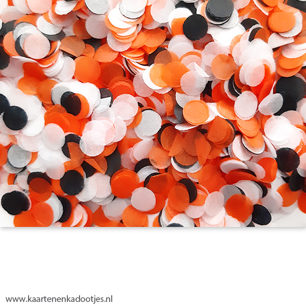 Speciaal overschot drijvend Confetti 1 gram oranje/zwart/wit - Kaarten en Kadootjes